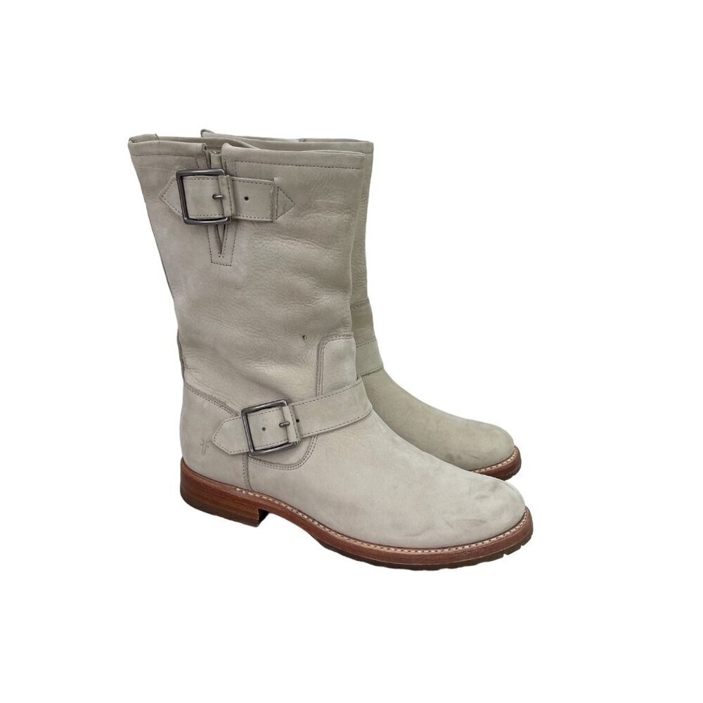Frye Light Gray Leather Mid-Calf Harness Boots